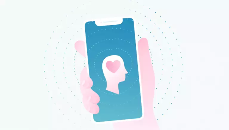 Help is here for anxiety due to COVID-19 | Concept artwork of hand holding a phone, providing a direct line to mental health support - The Canadian Foundation For Pharmacy