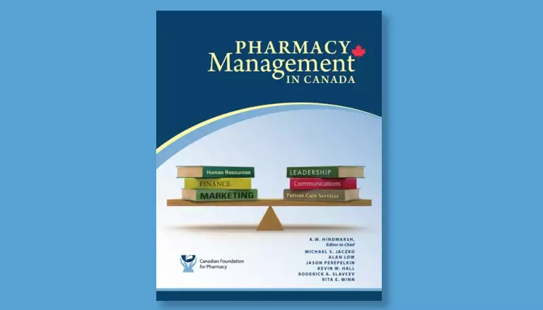 Get your eBook! | Banner image containing the cover of the book: Pharmacy Management in Canada - The Canadian Foundation For Pharmacy