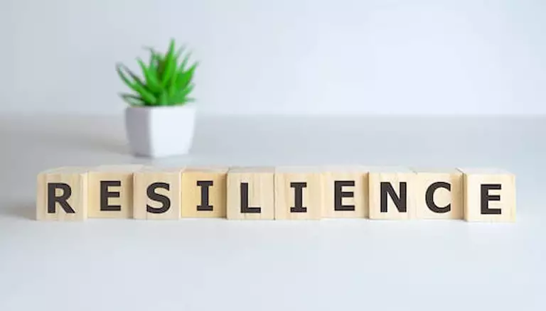 Top 6 workplace supports | Concept image showing wooden cubes spelling out the word resilience with a plant in the background - The Canadian Foundation For Pharmacy