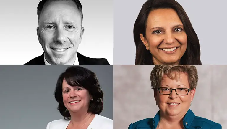 On-Boarding at CFP | Collage of head shots for new board members, top row from left to right are Jason Frame and Shelita Dattani. Bottom row from left to right, Sherry Peister and Rita Winn - Canadian Foundation For Pharmacy