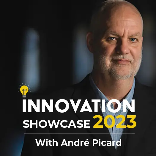 Innovation Showcase 2023 | Promo banner for Innovation Showcase 2023 with a picture of Andre Picard in the background - Canadian Foundation for Pharmacy