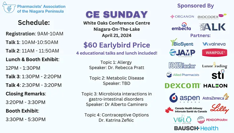 Making CE more accessible | Schedule for CE Sunday, April 21 2024 - Canadian Foundation for Pharmacy